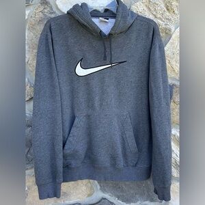 Vintage Y2K Nike Hoodie Mens Sz L Big Center Swoosh Gray Athleisure Front Pocket